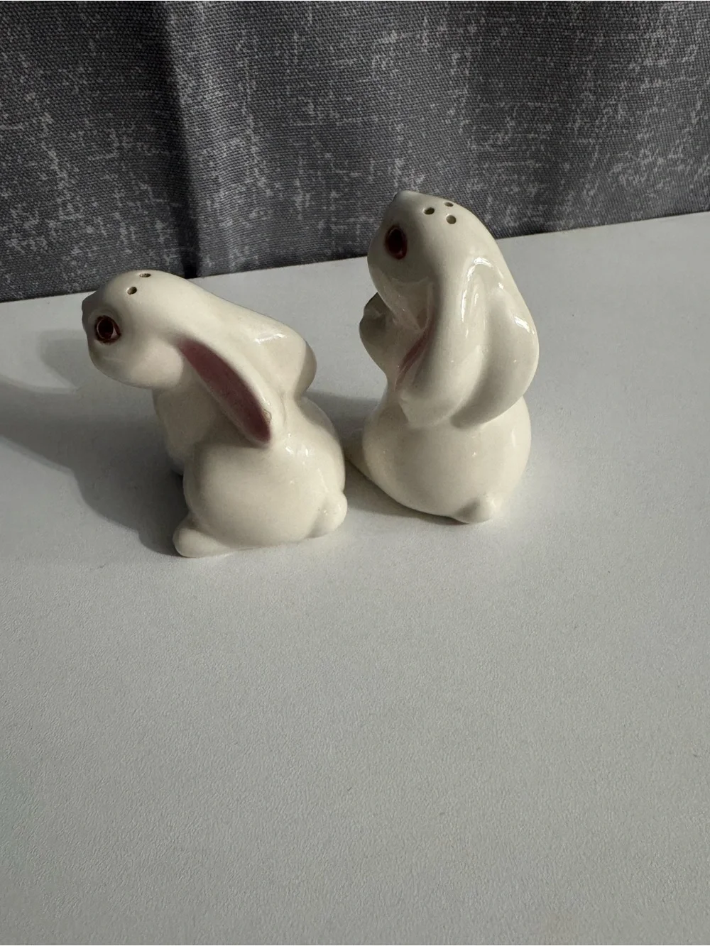 Vintage Avon Ceramic Bunny salt and pepper set with Pink Accents